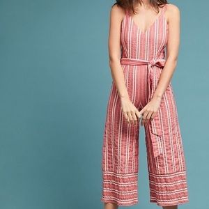 ETT:TWA BY ANTHROPOLOGY, Salmon Red and White Striped, Wide-Pant Leg, Jumpsuit
